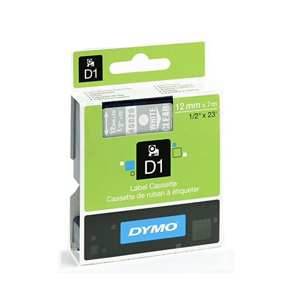 Dymo D1 Labels 12mm White on Clear