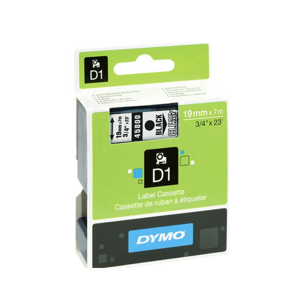 Dymo D1 Labels 19mm Black on Clear