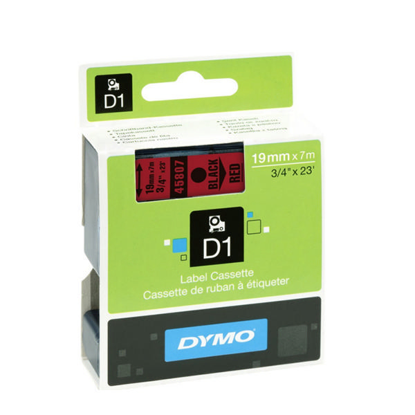 Dymo D1 Labels 19mm Black on Red