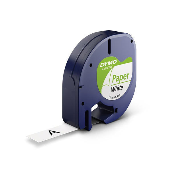 Dymo Letratag Paper Tape 12mmx4m Black on White