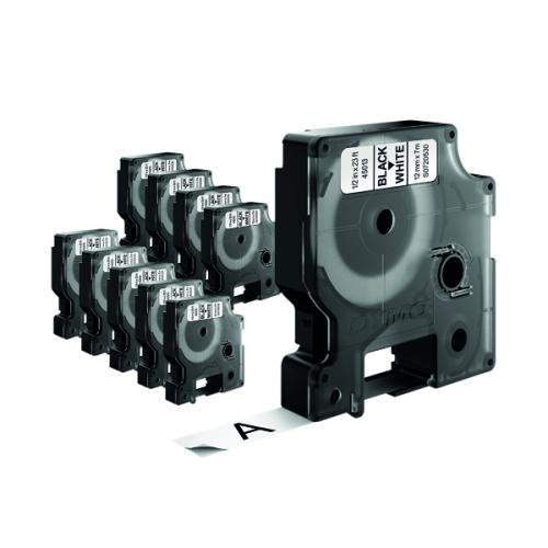 Dymo 45013 D1 12mmx7m Black on White Tape [Pack of 10]