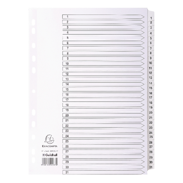 Guildhall Mylar Index 1-31 A4 White
