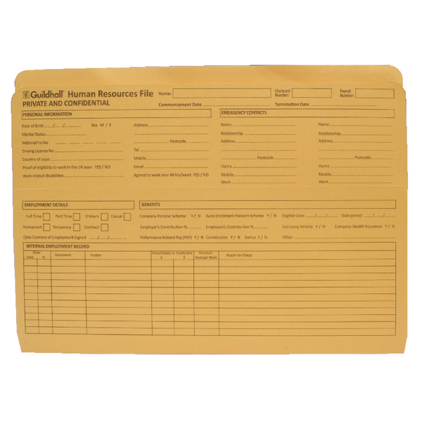 Guildhall Pre-Printed HR File Yellow [Pack of 50]