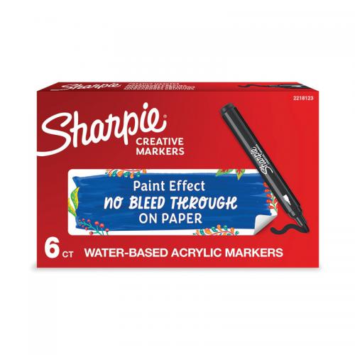 Sharpie Creative Marker Acrylic Paint Bullet Tip Box of 6 Black