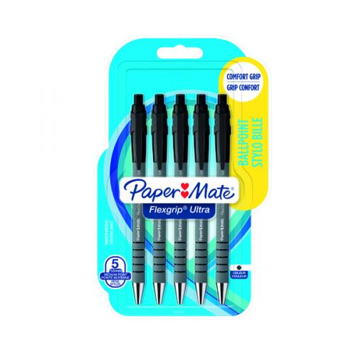 PaperMate Flexgrip Retractable Pen Medium Black [Pack of 5]