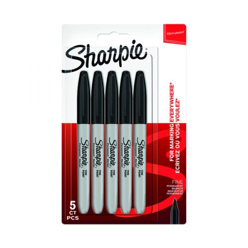 Sharpie Permanent Marker Fine Black [Pack of 5]