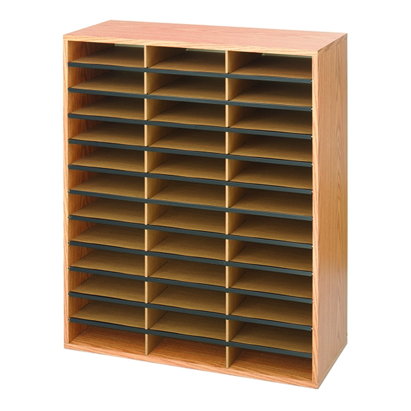 Safco 36 Compartment Wood Literature Organiser Oak