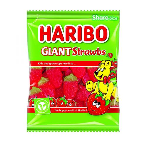 Haribo Giant Strawbs Sweets Share Size Bag 140G [Pack of 12] 095730