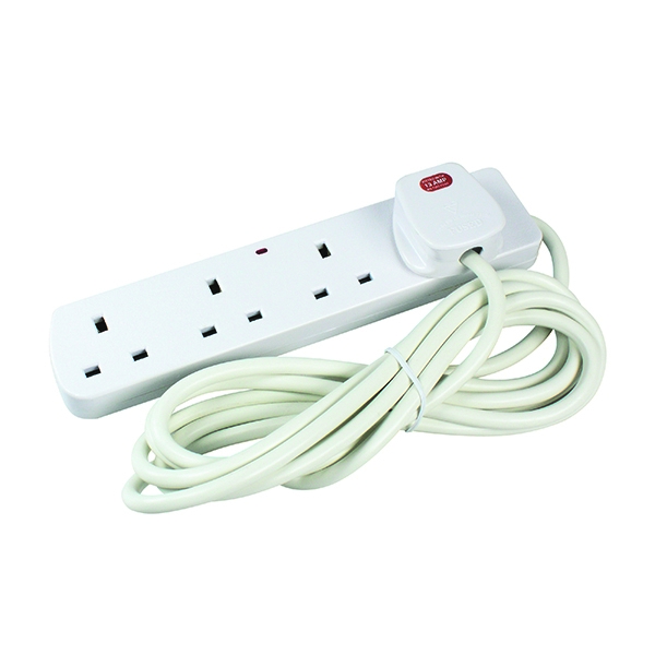 CED 4 Way 13 Amp Extension Lead Neon White 2m