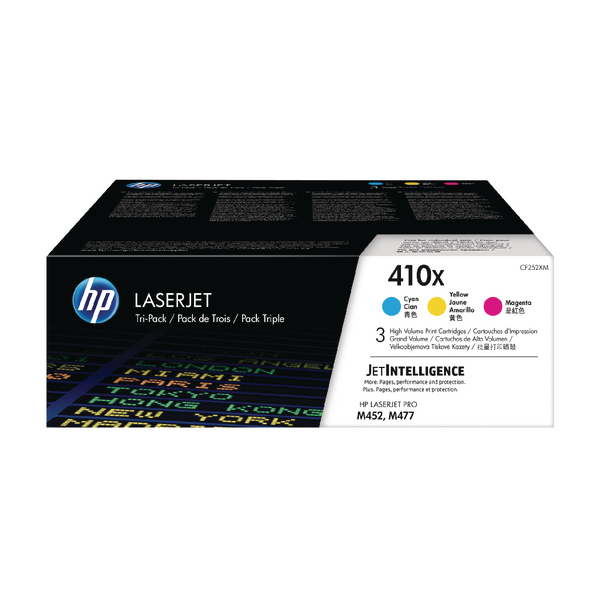 HP 410X High Yield Cyan Magenta Yellow Laserjet Toner Cartridge CF252XM [Pack of 3] alternative image 1