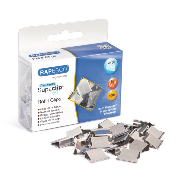 Rapesco Supaclip 60 Clips Stainless Steel Refills [Pack of 100]