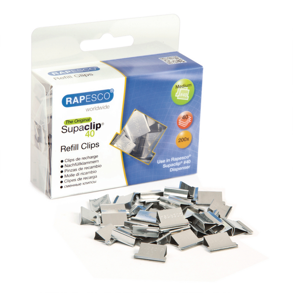 Rapesco Supaclip 40 Clips Refills Stainless Steel [Pack of 200]