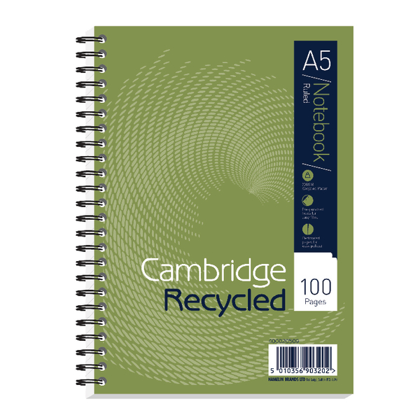 Cambridge Recycled A5 Wirebound Notebook 100 Page [Pack of 5]