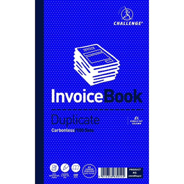 Challenge Duplicate Book 210x130mm Invoice Layout with VAT [Pack of 5]