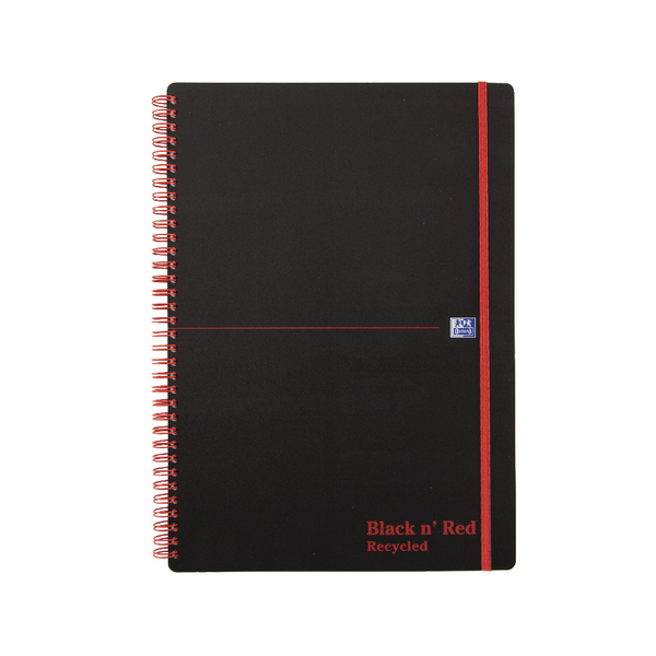 Black n Red Wiro Notebook A4 Feint Ruled Recycled Polypropylene [Pack of 5]