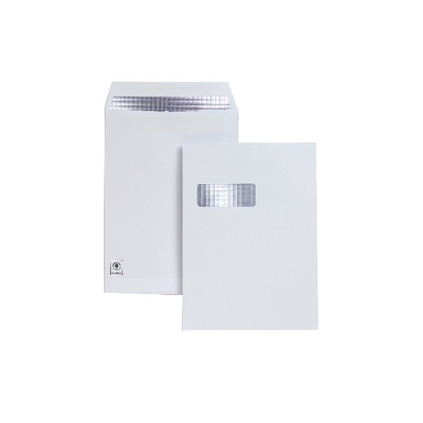 Plus Fabric Envelopes Press Seal C4 Window White [Pack of 250]