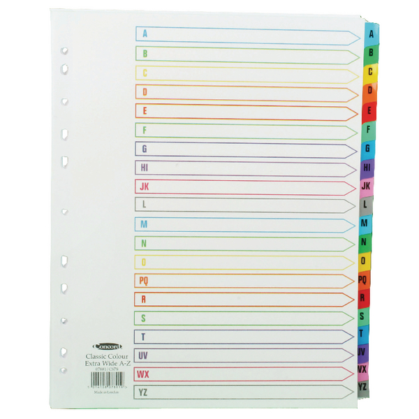 Concord Index A4 A-Z Extra Wide with Multicolour Tabs