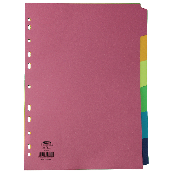 Concord Bright Card Divider A4 6-Part Multi-Coloured