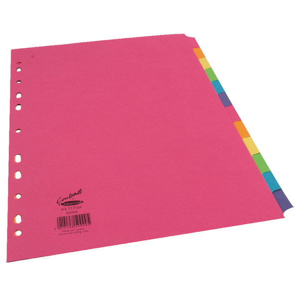 Concord Bright Card Divider A4 12-Part Multi-Coloured