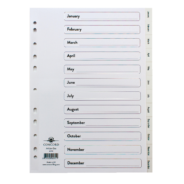 Concord Polypropylene Jan-Dec A4 Index White