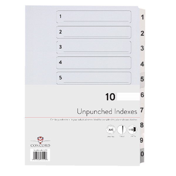 Concord Indexes A4 Unpunched 1-10 White [Pack of 10]