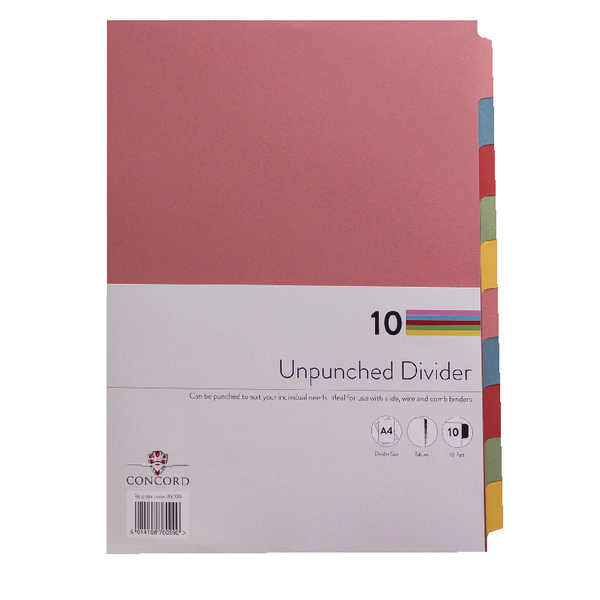 Concord Index A4 Unpunched 10 Part Assorted [Pack of 10]