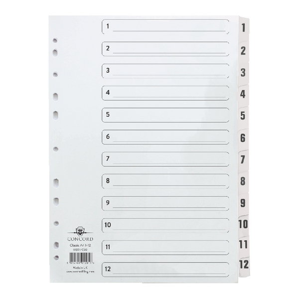 Concord Index A4 1-12 Clear Tab