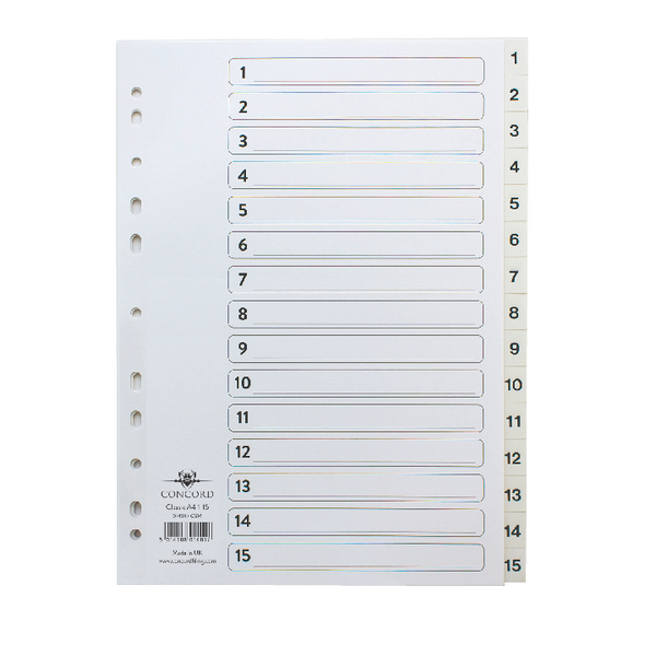 Concord Index A4 1-15 Clear Tab
