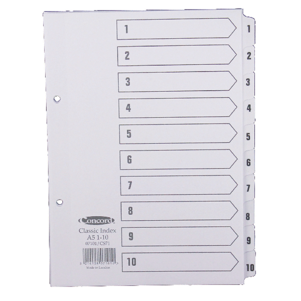 Concord Index A5 1-10 White