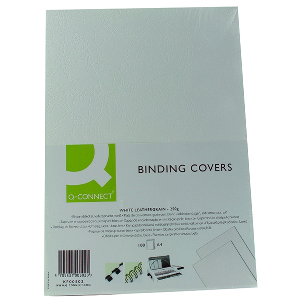 Q-Connect Comb Binding Cover Leathergrain White A4 [Pack of 100]