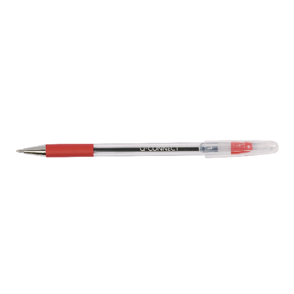Q-Connect Rubber Grip Stick Ball Point Pens Red [Pack of 20]