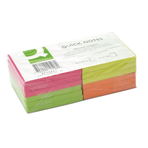 Q-Connect Quick Notes 75x75mm Neon [Pack of 12]