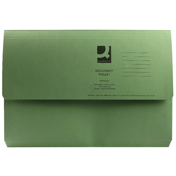 Q-Connect Document Wallet Foolscap Green [Pack of 50]