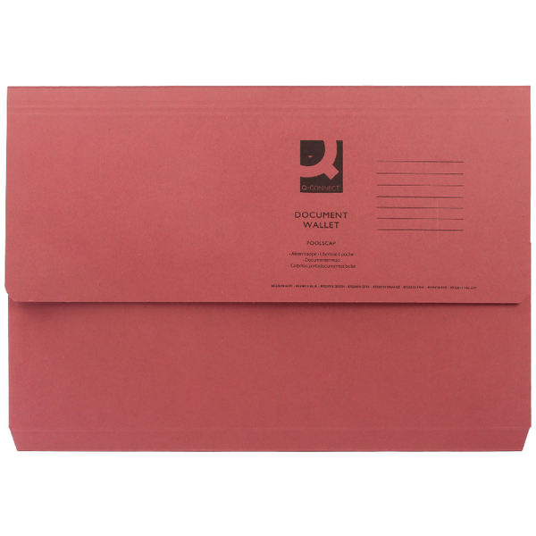 Q-Connect Document Wallet Foolscap Red [Pack of 50]