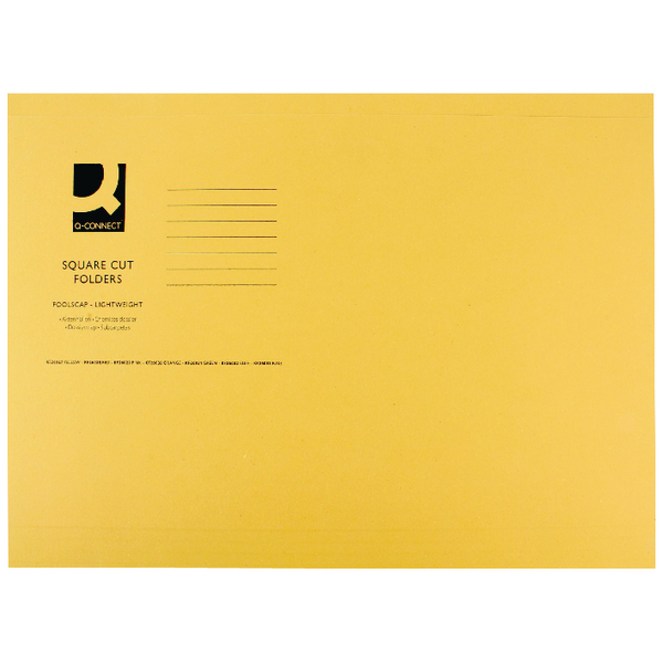 Q-Connect Square Cut Folder Lightweight Foolscap Yellow [Pack of 100]