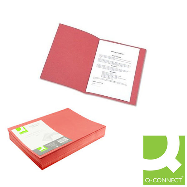 Q-Connect Square Cut Folder Lightweight Foolscap Red [Pack of 100]