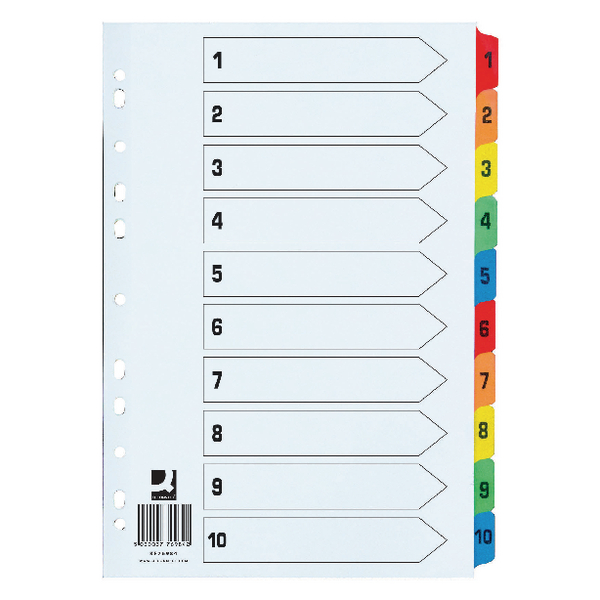 Q-Connect Index 1-10 Reinforced Multicoloured Tabs