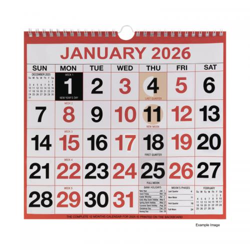 Condiary 249x231mm Wirobound Calendar 2026