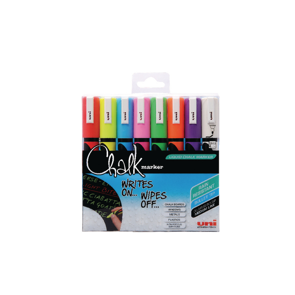 Uni Chalk Markers Medium Assorted [Pack of 8]
