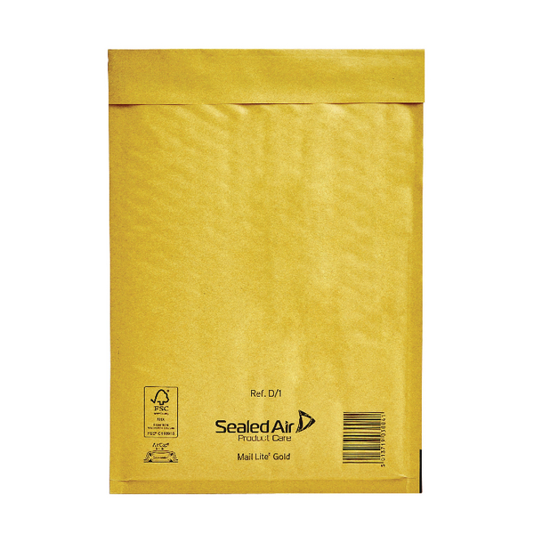 Mail Lite Gold Bubble Lined Mailer D/1 180x260mm [Pack of 100]