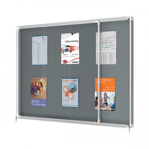 Nobo Premium Plus Lockable Notice Board with Grey Felt 18xA4