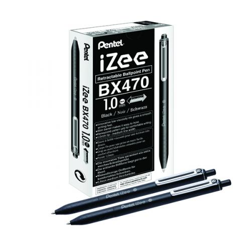 Pentel iZee Retractable Ballpoint Pen 1.0mm Black [Pack of 12]