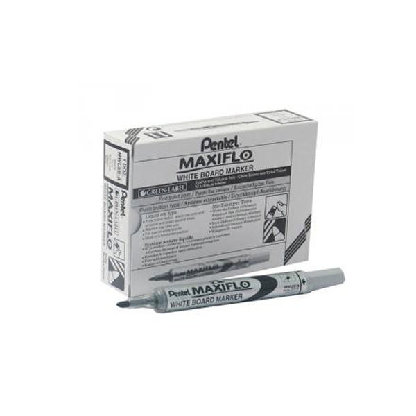 Pentel Maxiflo Whiteboard Marker Fine Black MWL5S-A [Pack of 12]
