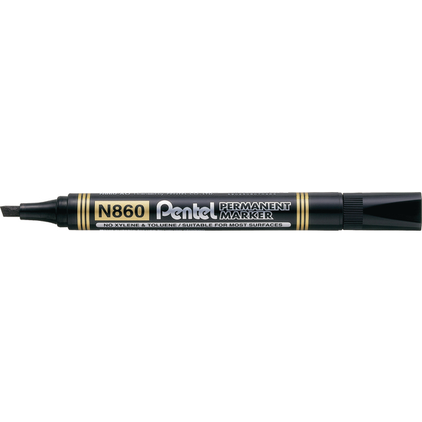 Pentel N860 Permanent Chisel Black Marker [Pack of 12]