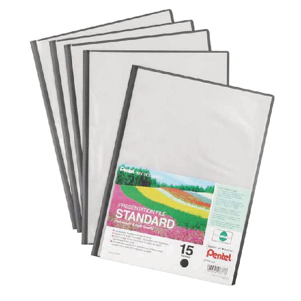 Pentel Recycled A4 Presentation File 15-Pocket Black [Pack of 5]
