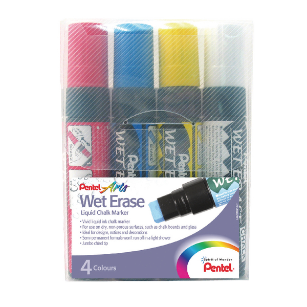 Pentel Jumbo Liquid Chalk Markers Assorted [Pack of 4] SMW56/4BCGW