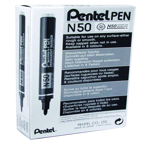 Pentel Marker Bullet Tip Black N50-A [Pack of 12]