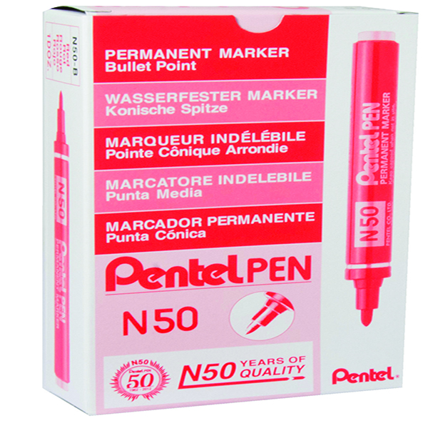 Pentel Marker Bullet Tip Red N50-B [Pack of 12]