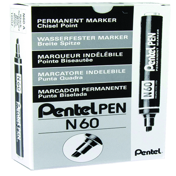 Pentel Marker Chisel Tip Black N60-A [Pack of 12]
