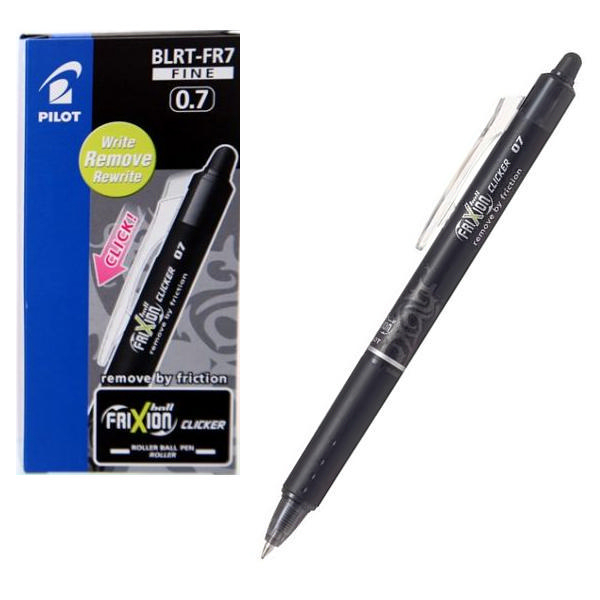 Pilot Frixion Clicker Retractable Rollerball Pen 0.7mm Black [Pack of 12]